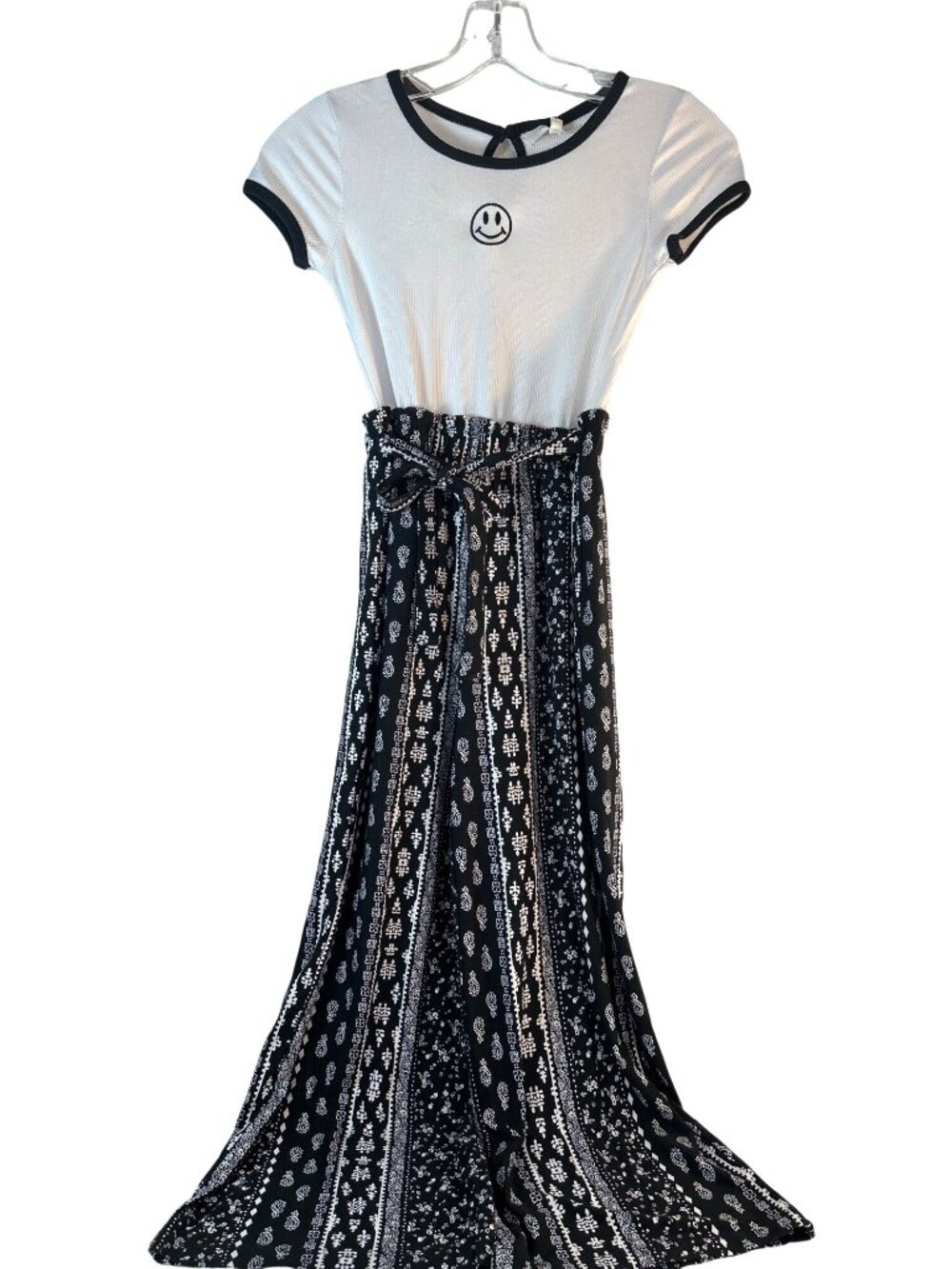 No Comment Girls Romper Wide Leg Black/White Tie Button Size 10-12 NWT